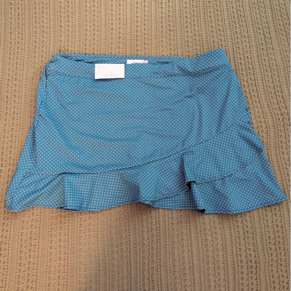 Lady Hagen Women XXL Ruffle Skort Blue Geometric Print Golf Tennis Skirt